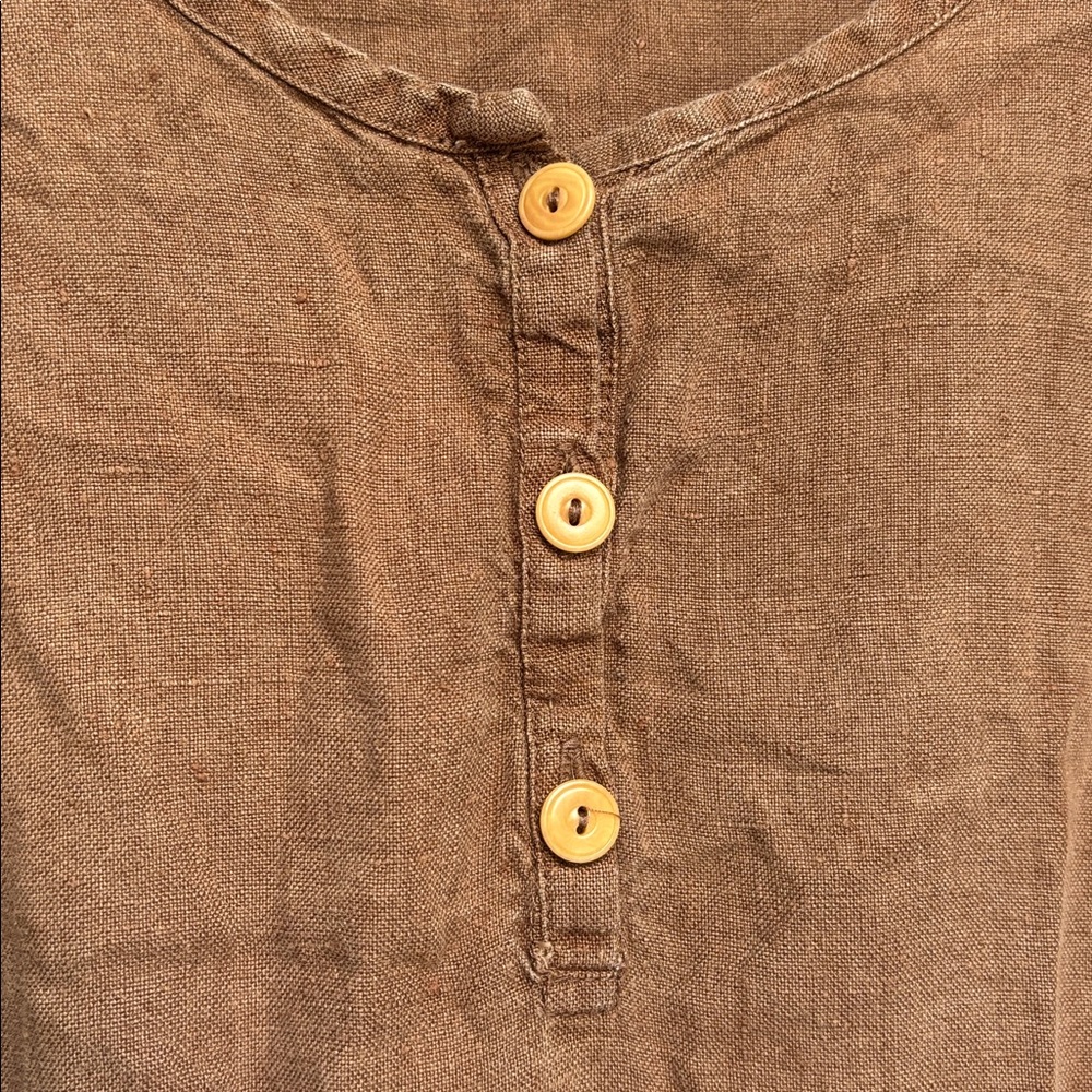 FLAX Brown Linen Button Front Dress, M - Picture 6 of 7